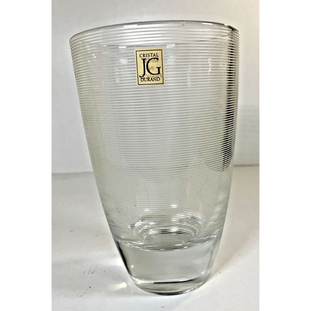 Crystal JG Durand Vase Heavy Medium Size Made in France Etched Stripes